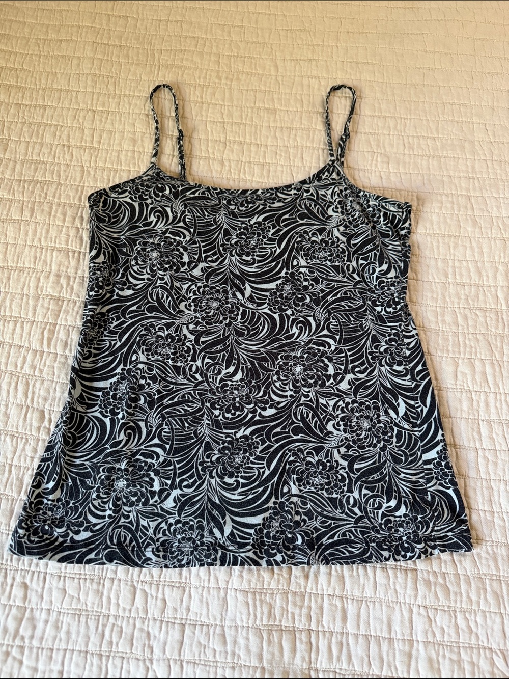 Ann Taylor Black and White Floral Spaghetti Strap Camisole